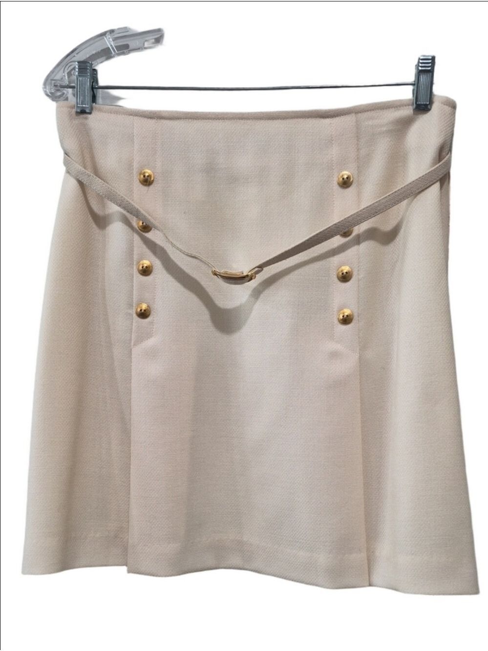 Vintage Jeremy Scott Cream A-Line Skirt with Gold Buttons and Belt Size 16